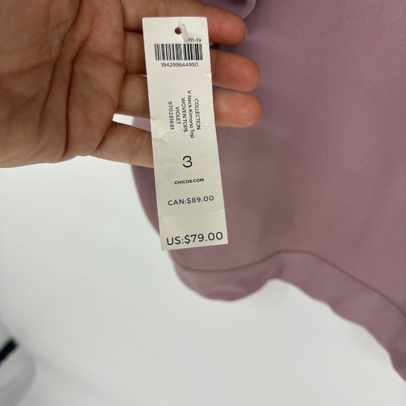 Chico's Size 3 Violet V Neck Kimono Top ( XL/ 16 ) - Picture 4 of 7
